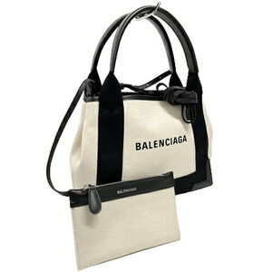 Balenciaga Cabas XS Handbag Shoulder Bag Canvas Leather Black White